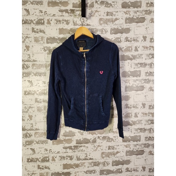 True Religion Zip Up Hoodie Size XL Blue Pink Crafted With Pride - Picture 1 of 16